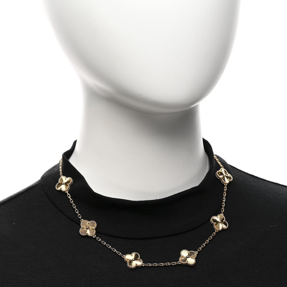 18K Yellow Gold 10 Motifs Guilloche Vintage Alhambra Necklace