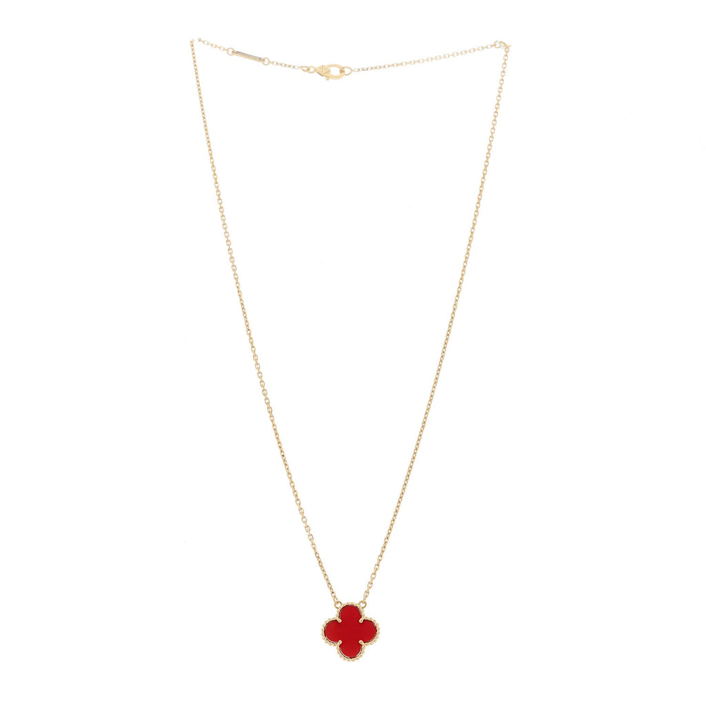 18K Yellow Gold Carnelian Vintage Alhambra Pendant Necklace
