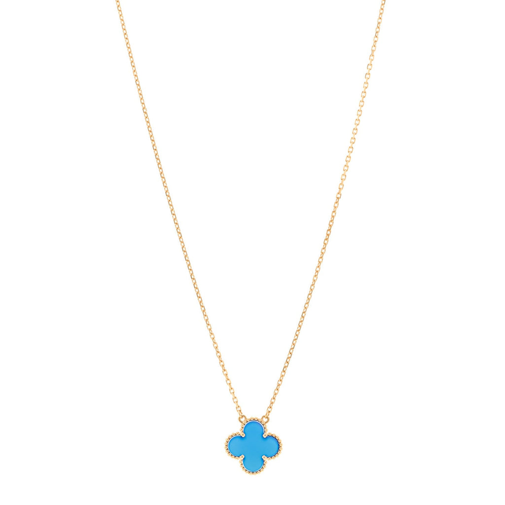18K Yellow Gold Blue Agate Vintage Alhambra Pendant Necklace
