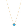 18K Yellow Gold Blue Agate Vintage Alhambra Pendant Necklace