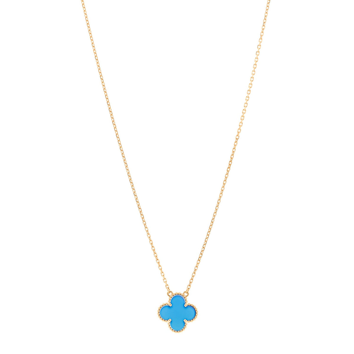 18K Yellow Gold Blue Agate Vintage Alhambra Pendant Necklace