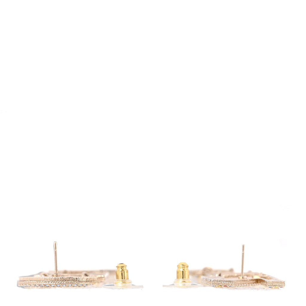 Metal Crystal Rainbow Cha-Nel Logo Drop Earrings Multicolor Gold