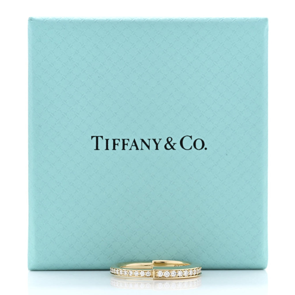 18K Yellow Gold Diamond Lock Pave Ring 53 6.5
