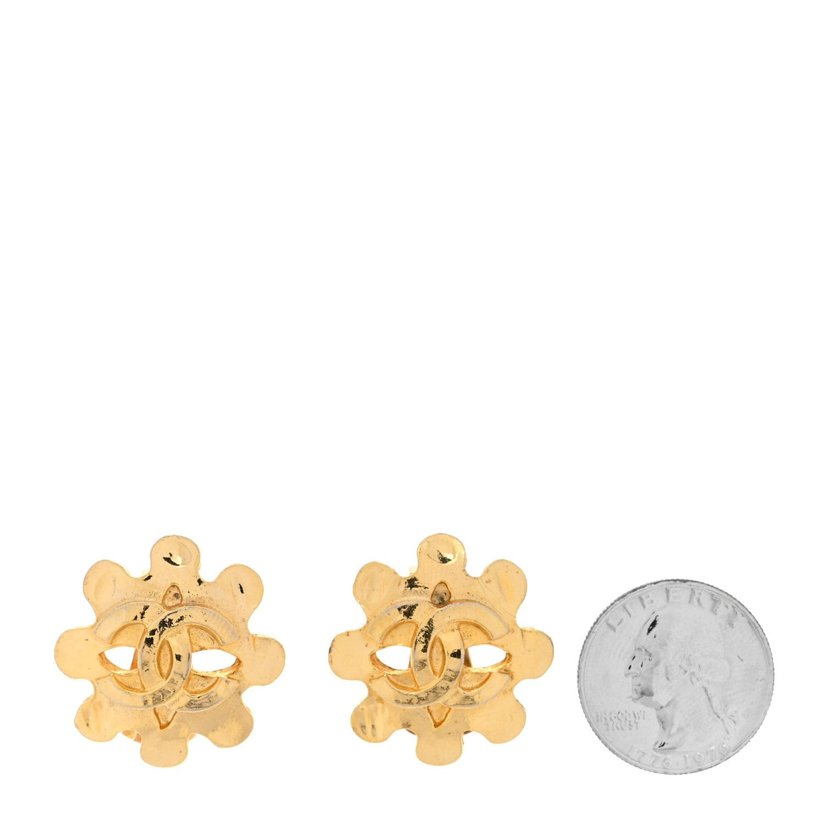 Metal Flower CC Clip On Earrings Gold