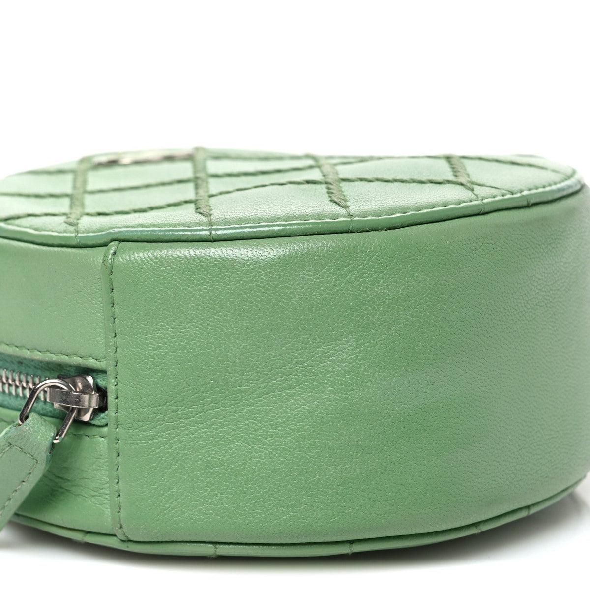 Lambskin Stitch Round Clutch With Chain Green
