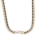 Metal Lambskin Crystal I Heart CC Choker Necklace Gold Black