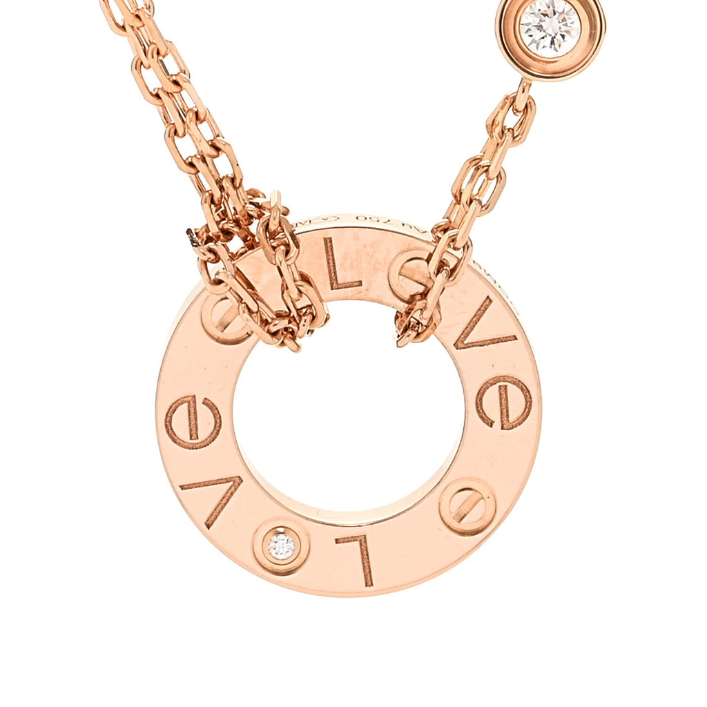 18K Pink Gold 2 Diamond LOVE Necklace