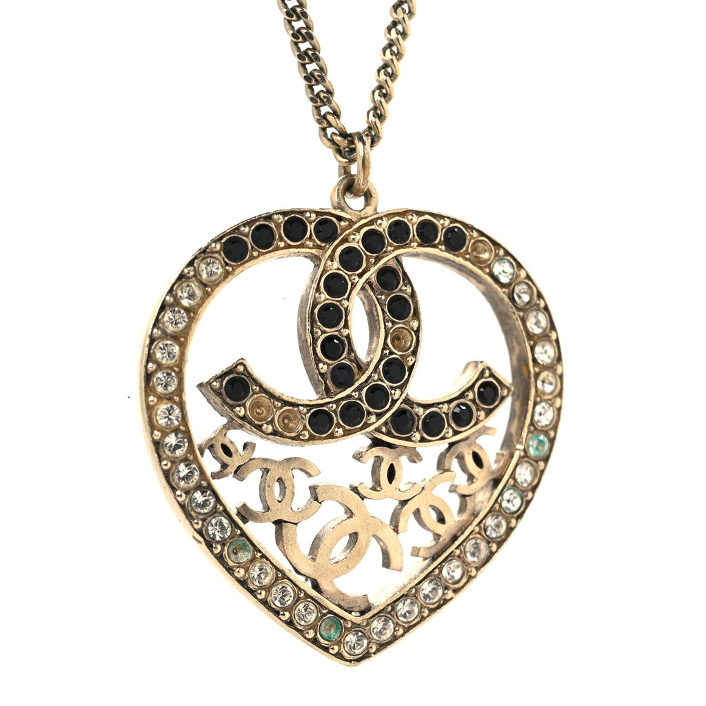 Crystal Heart CC Necklace Gold