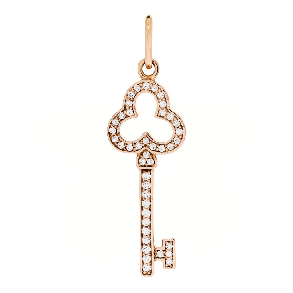 18K Rose Gold Diamond Mini Open Trefoil Key Pendant