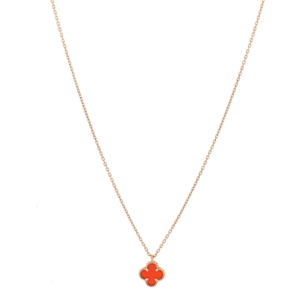 18K Rose Gold Carnelian Sweet Alhambra Pendant Necklace