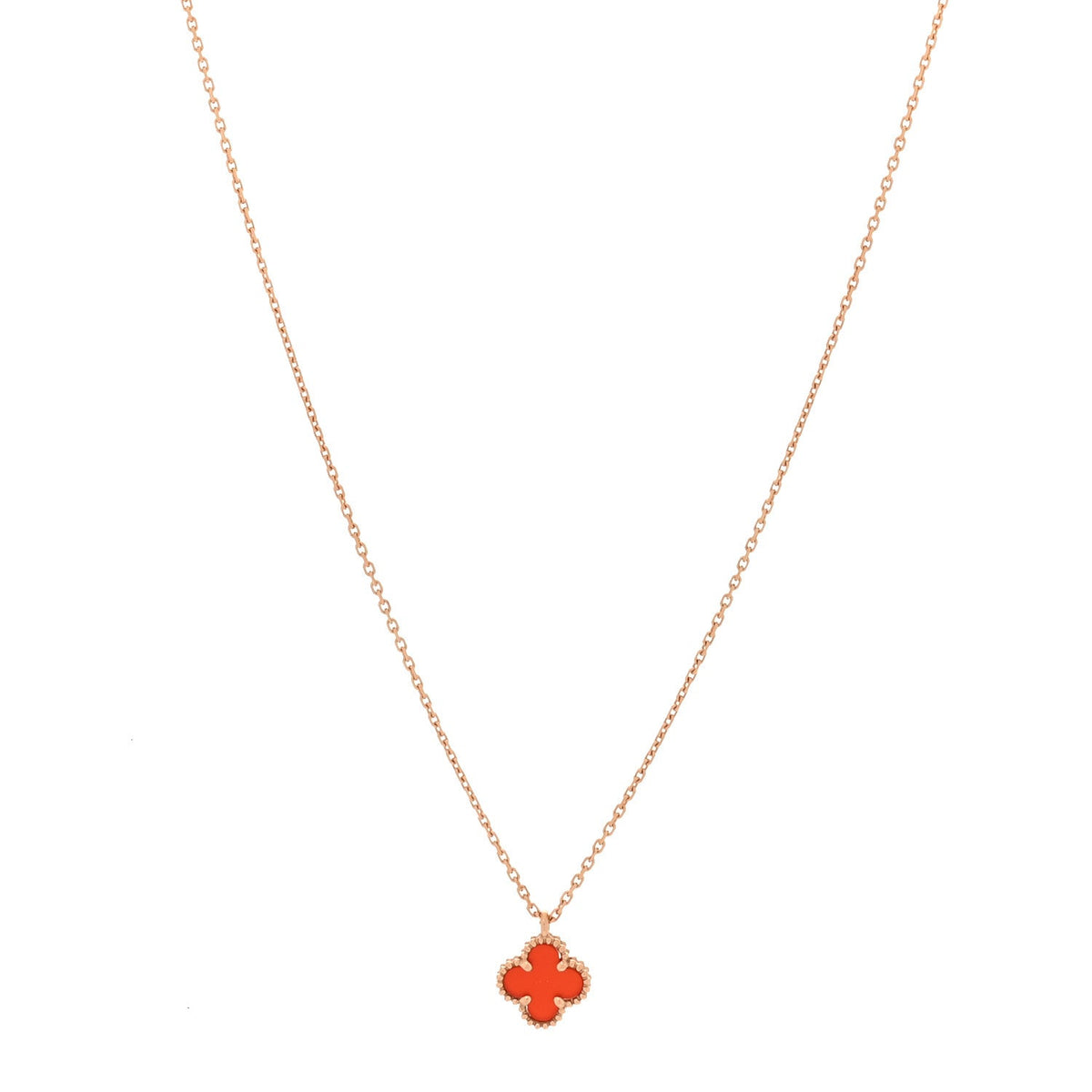 18K Rose Gold Carnelian Sweet Alhambra Pendant Necklace