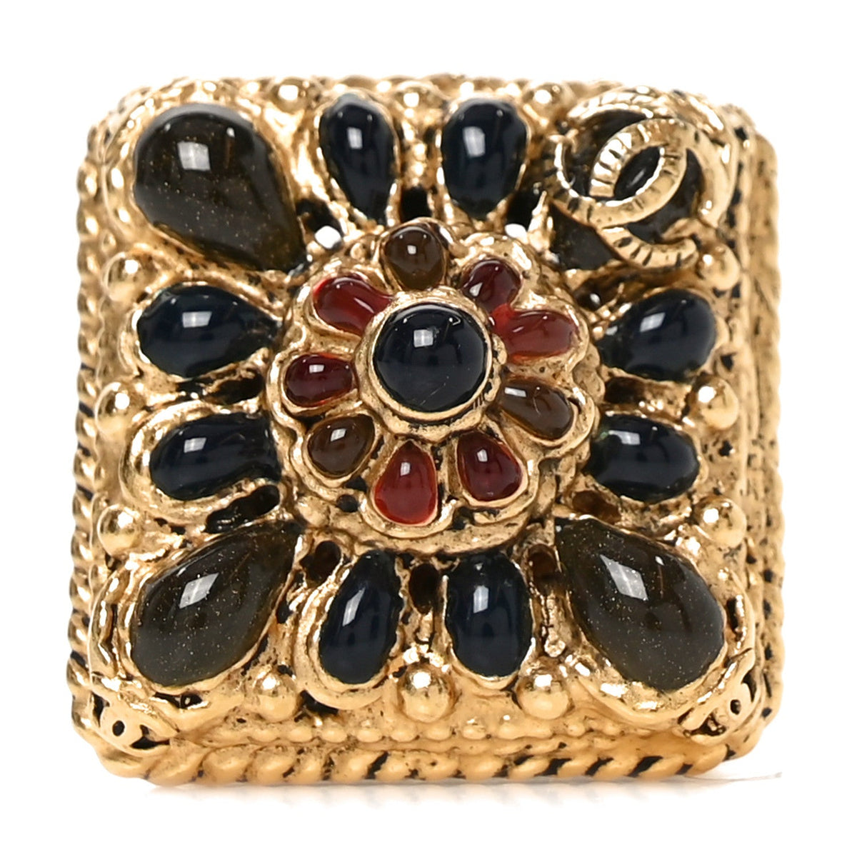 Enamel Gripoix CC Ring 52 6 Gold Burgundy