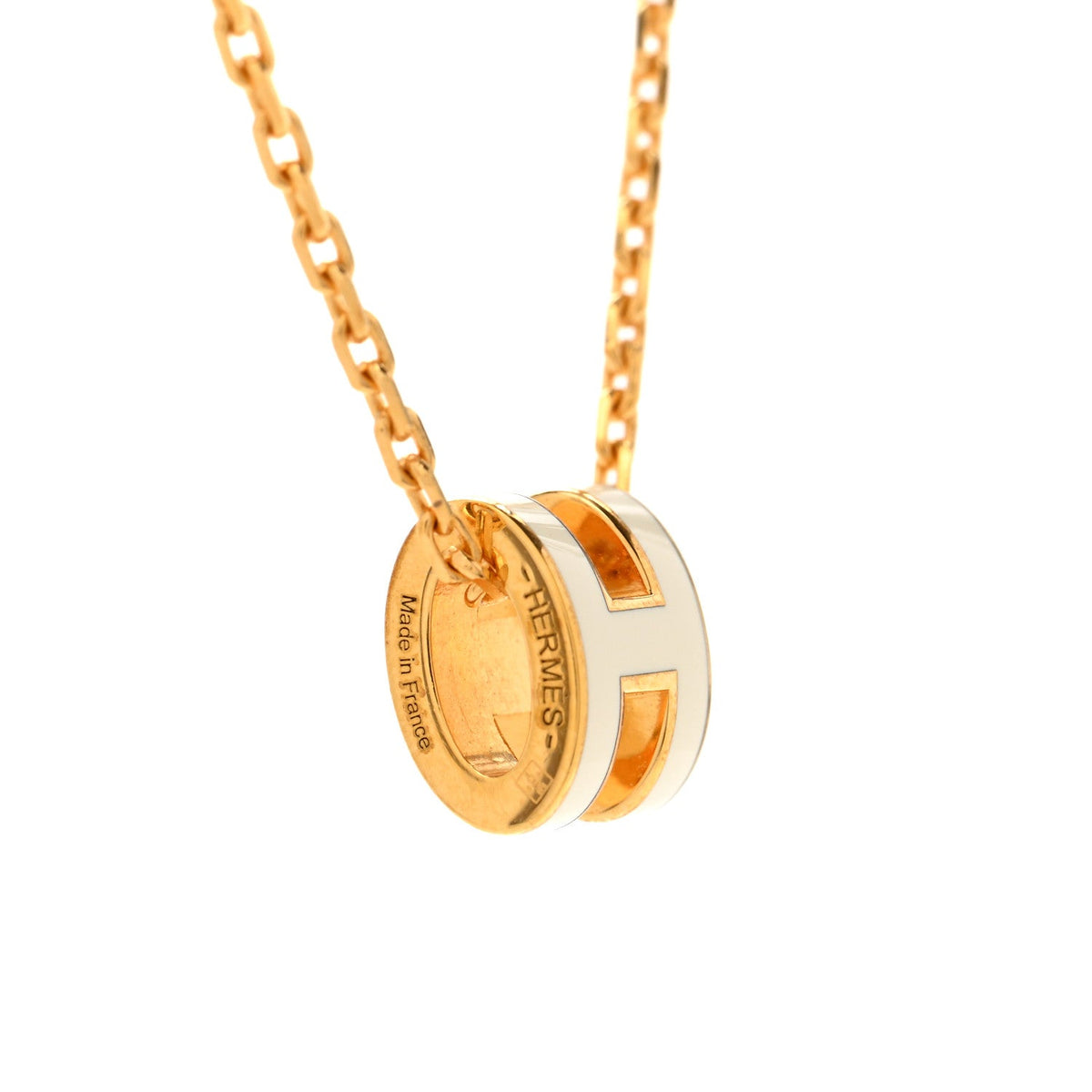 Lacquered Gold Mini Pop H Pendant Necklace White