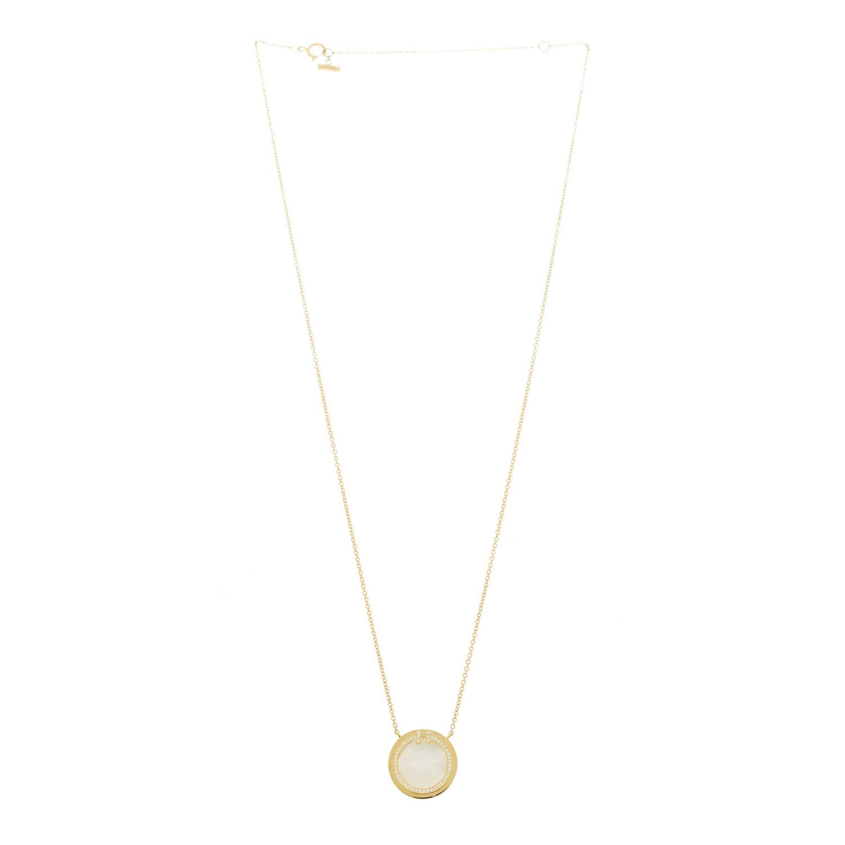18K Yellow Gold Diamond Mother of Pearl T Circle Pendant Necklace
