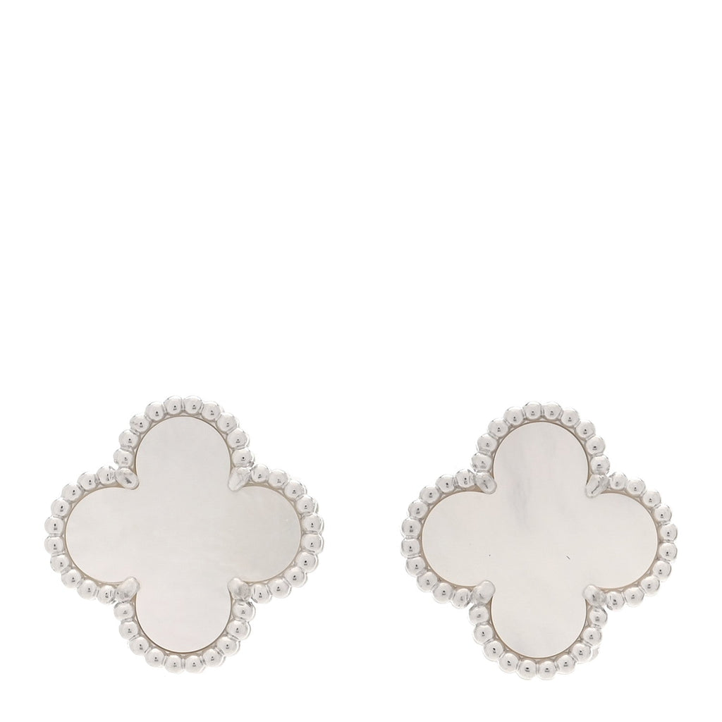 18K White Gold Mother of Pearl Vintage Alhambra Earrings