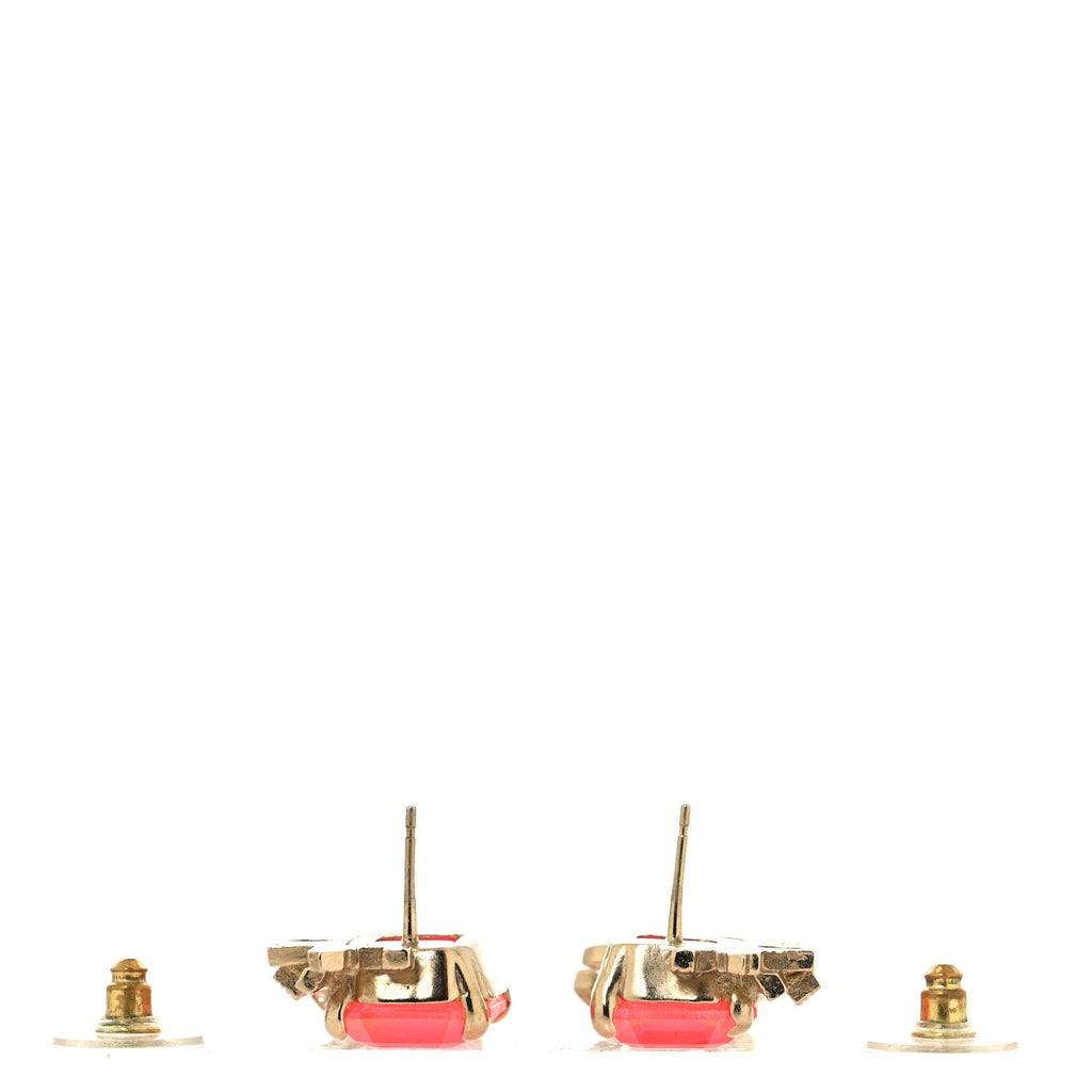 Metal Crystal CC Earrings Gold Pink