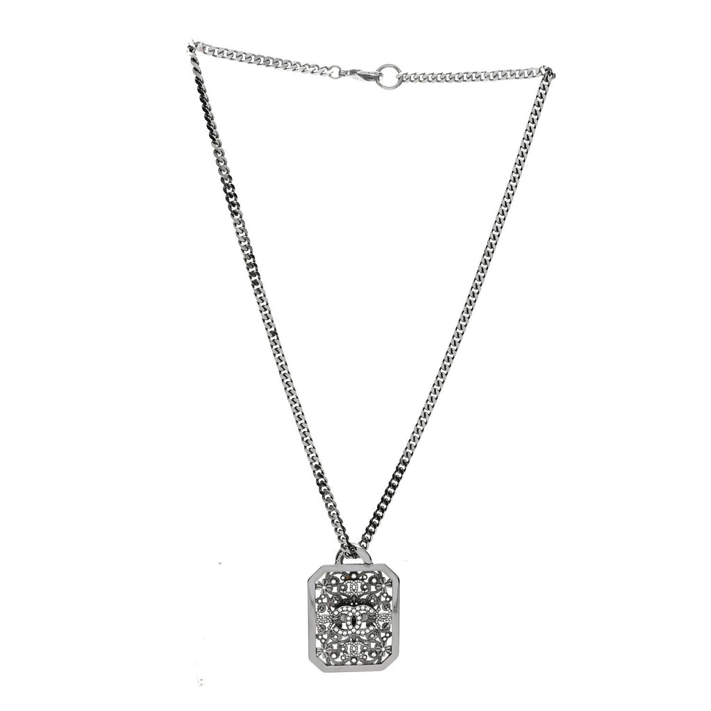 Crystal Strass CC Pendant Necklace Silver