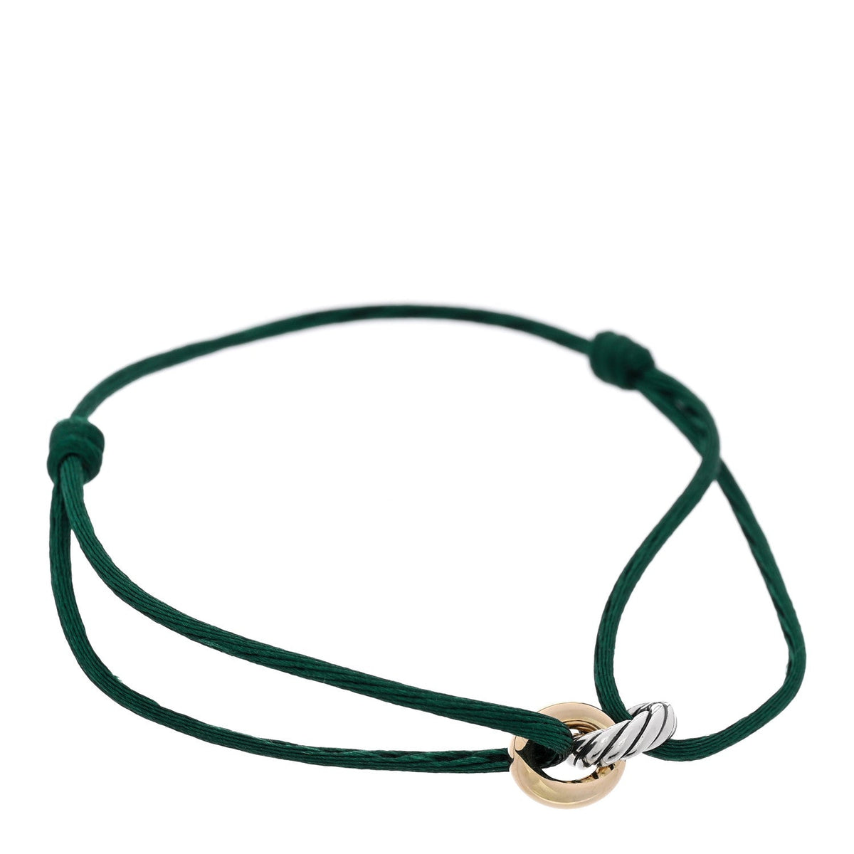 Sterling Silver 14K Yellow Gold Sculpted Cable Linked Cord Bracelet Green