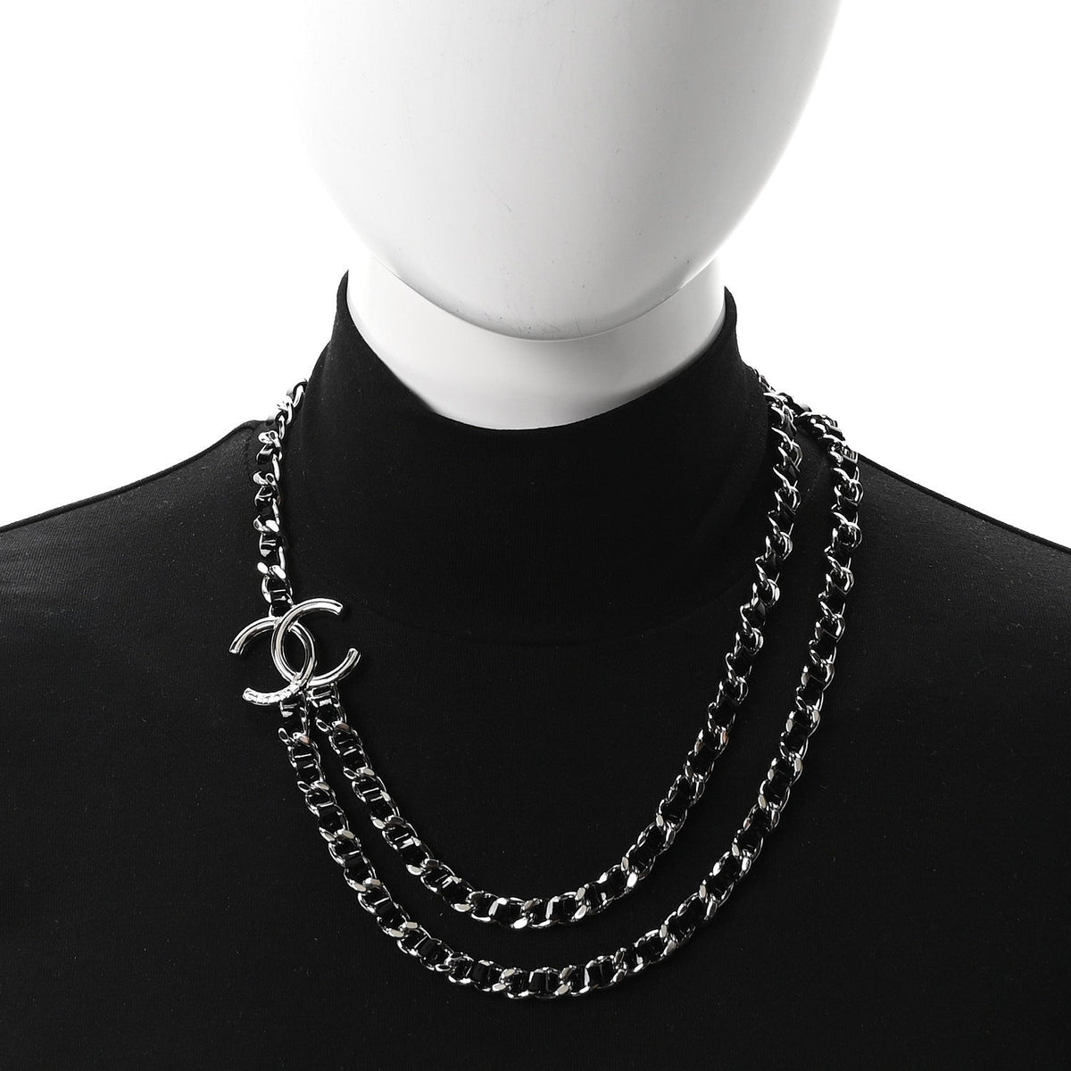 Metal Patent CC Double Chain Choker Black Silver