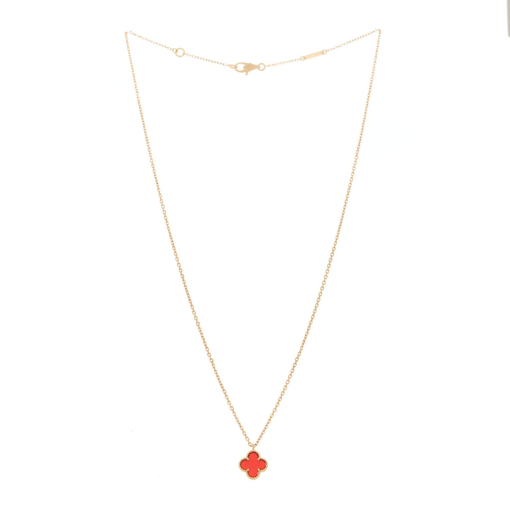 18K Rose Gold Carnelian Sweet Alhambra Pendant Necklace