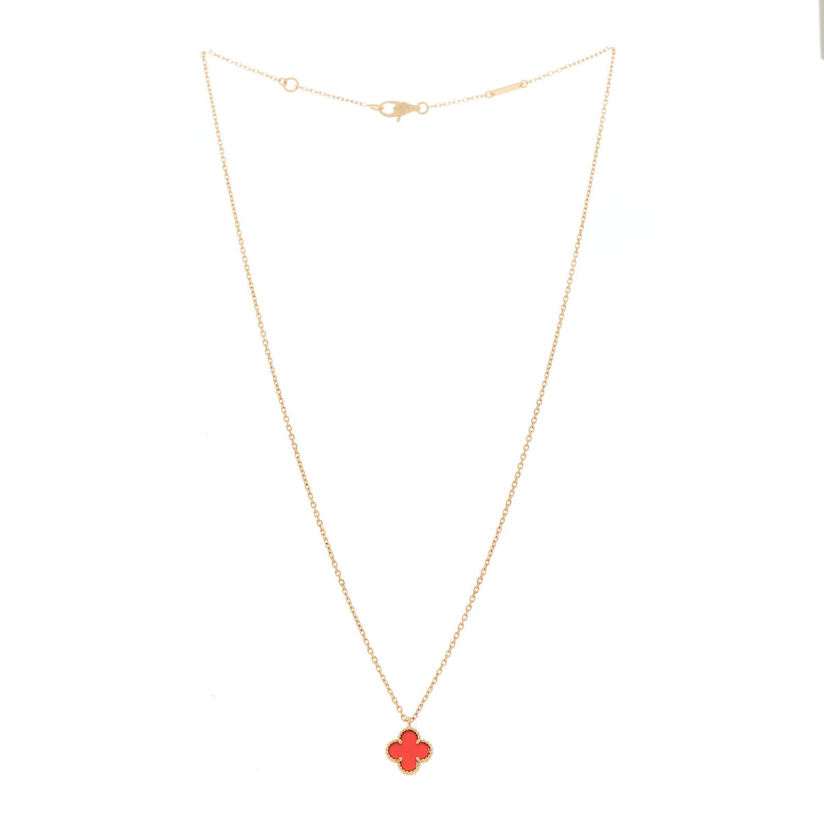 18K Rose Gold Carnelian Sweet Alhambra Pendant Necklace
