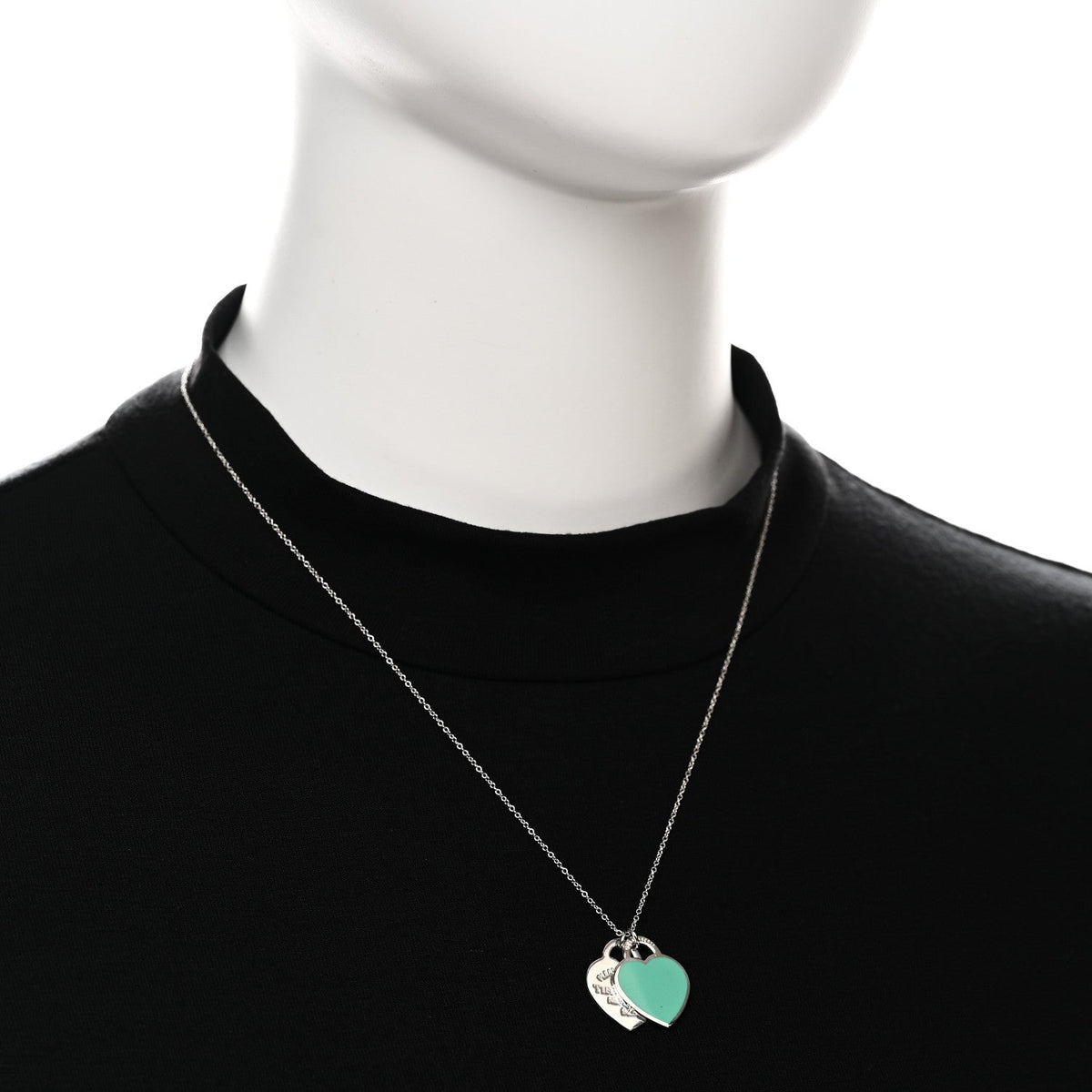 Sterling Silver Enamel Return to Tiffany Double Heart Tag Pendant Necklace Blue