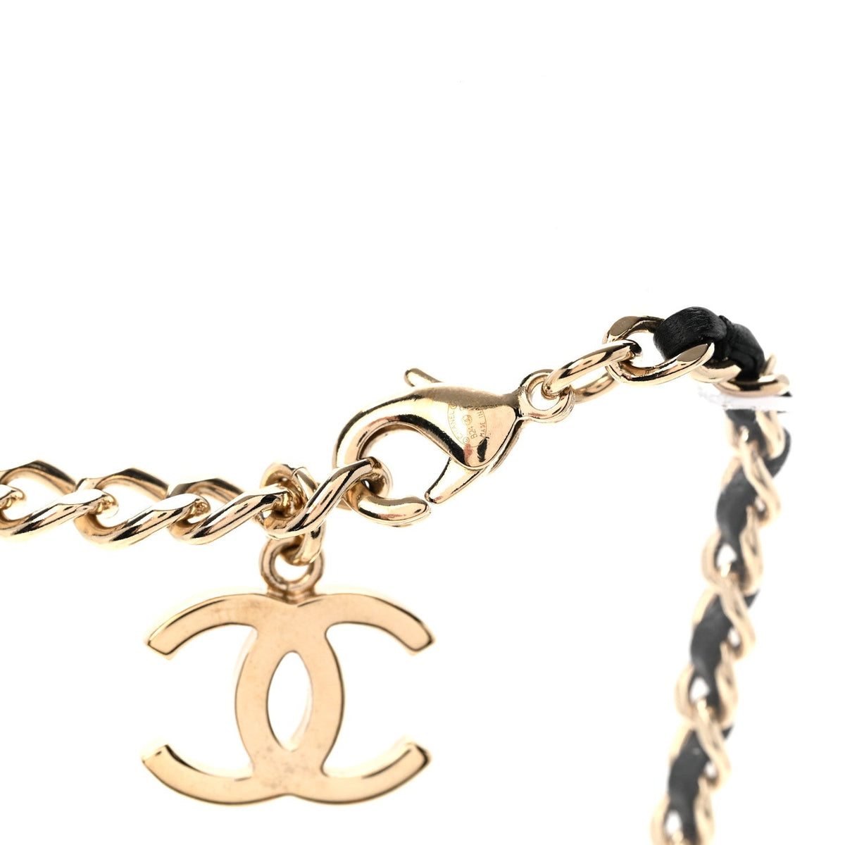 Lambskin Crystal CC Chain Pendant Necklace Black Gold