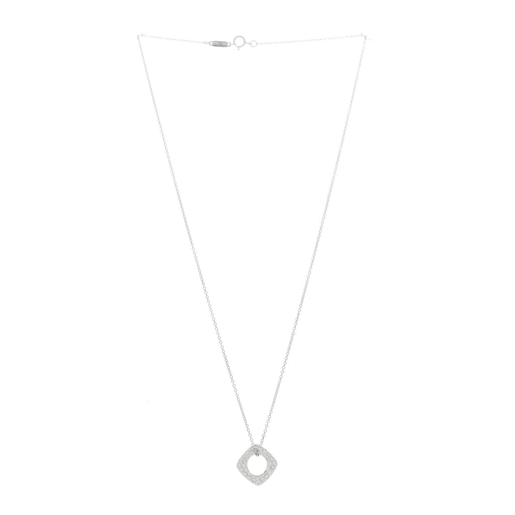 18K White Gold Diamond Cushion Pendant Necklace