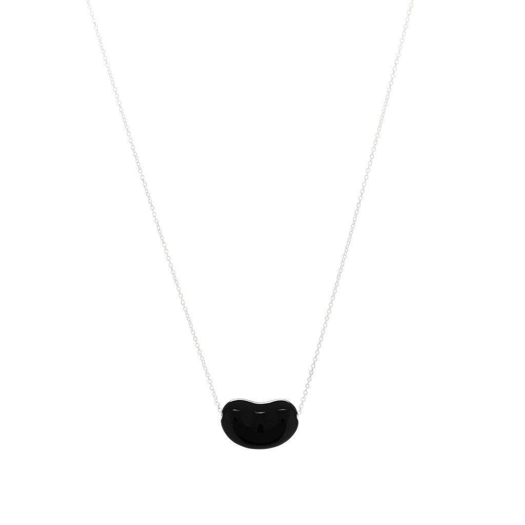 Sterling Silver Black Jade 12mm Elsa Peretti Bean Pendant Necklace