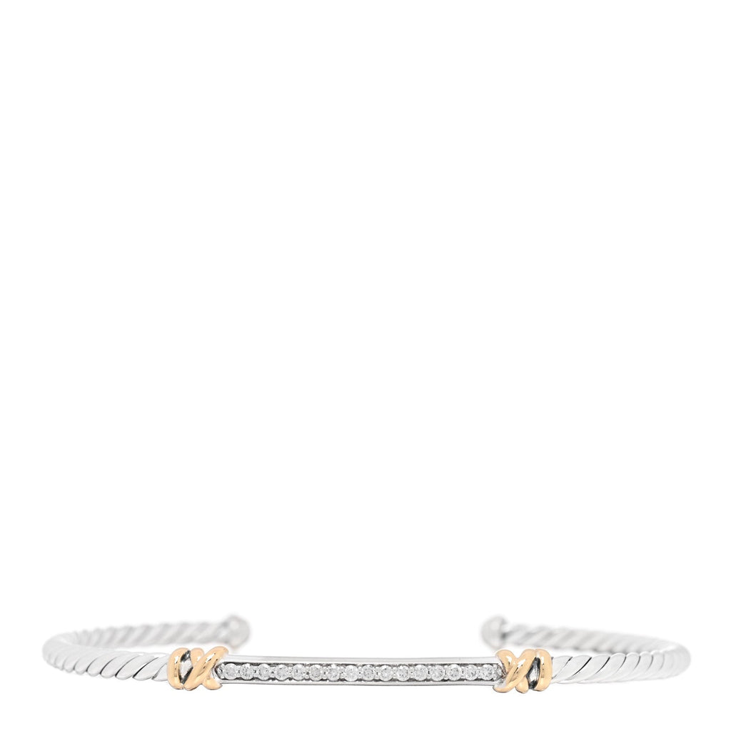 Sterling Silver 18K Yellow Gold Diamond Petite Helena Classic Cable Station Bracelet