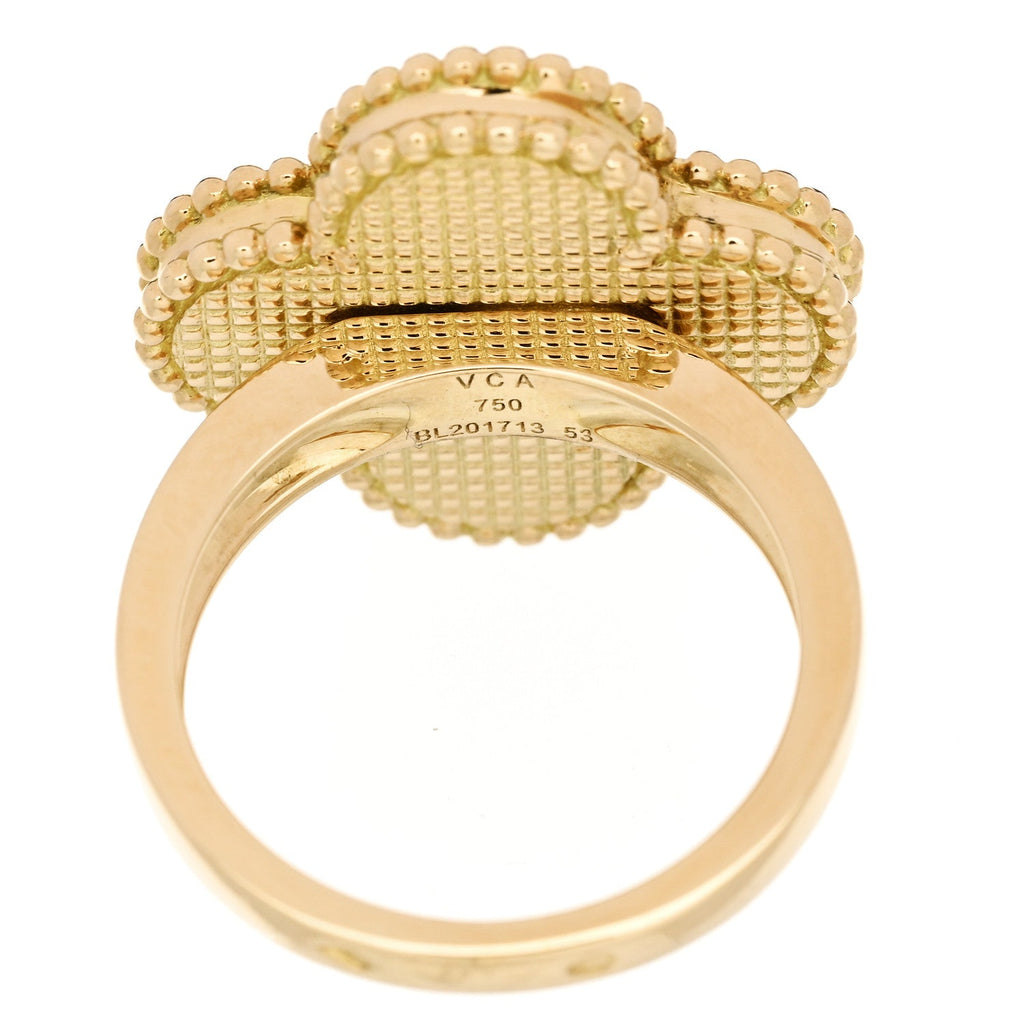 18K Yellow Gold Gray Mother of Pearl Magic Alhambra Ring 53 6.5