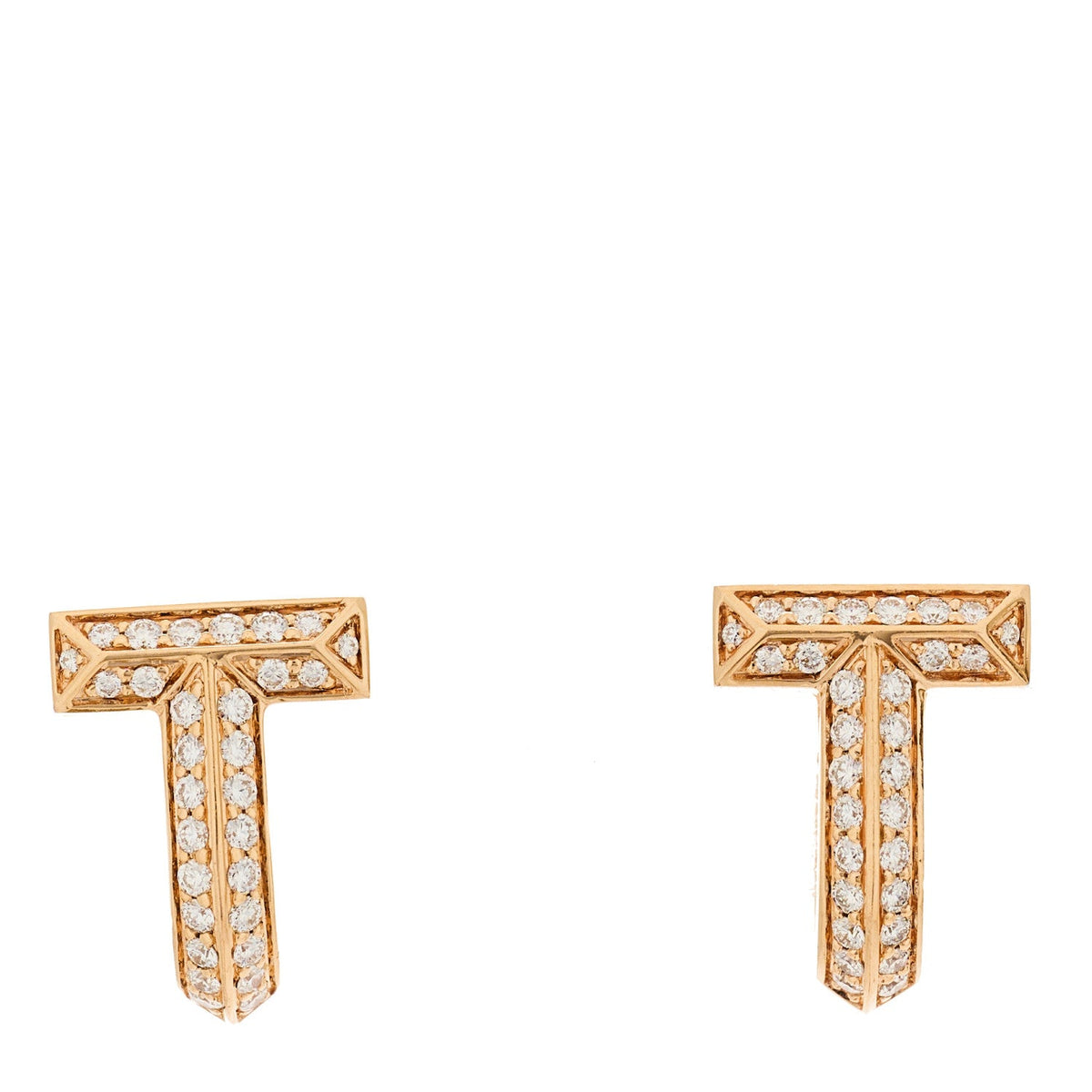 18K Rose Gold Diamond T1 Half Pave Huggie Earrings