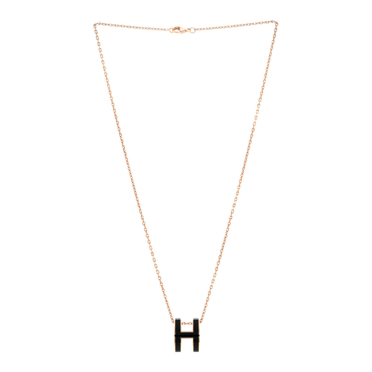 Lacquered Rose Gold Pop H Pendant Necklace Black