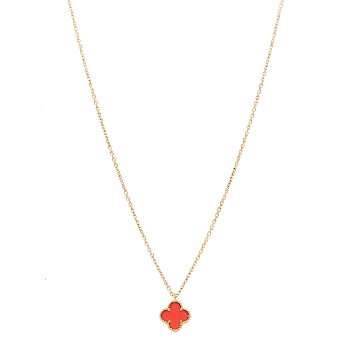 18K Rose Gold Carnelian Sweet Alhambra Pendant Necklace
