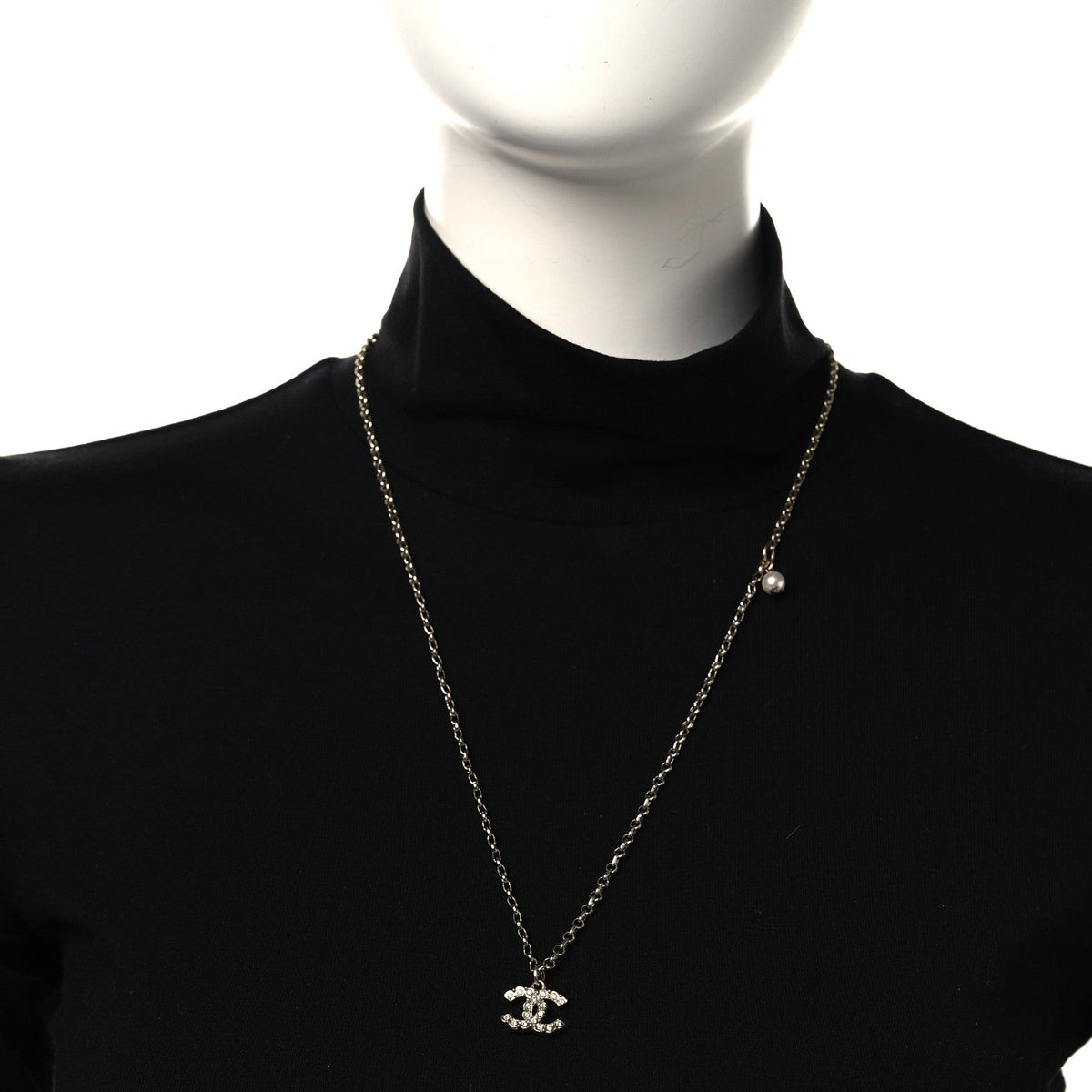 Metal Pearl Crystal CC Textured Pendant Necklace Gold