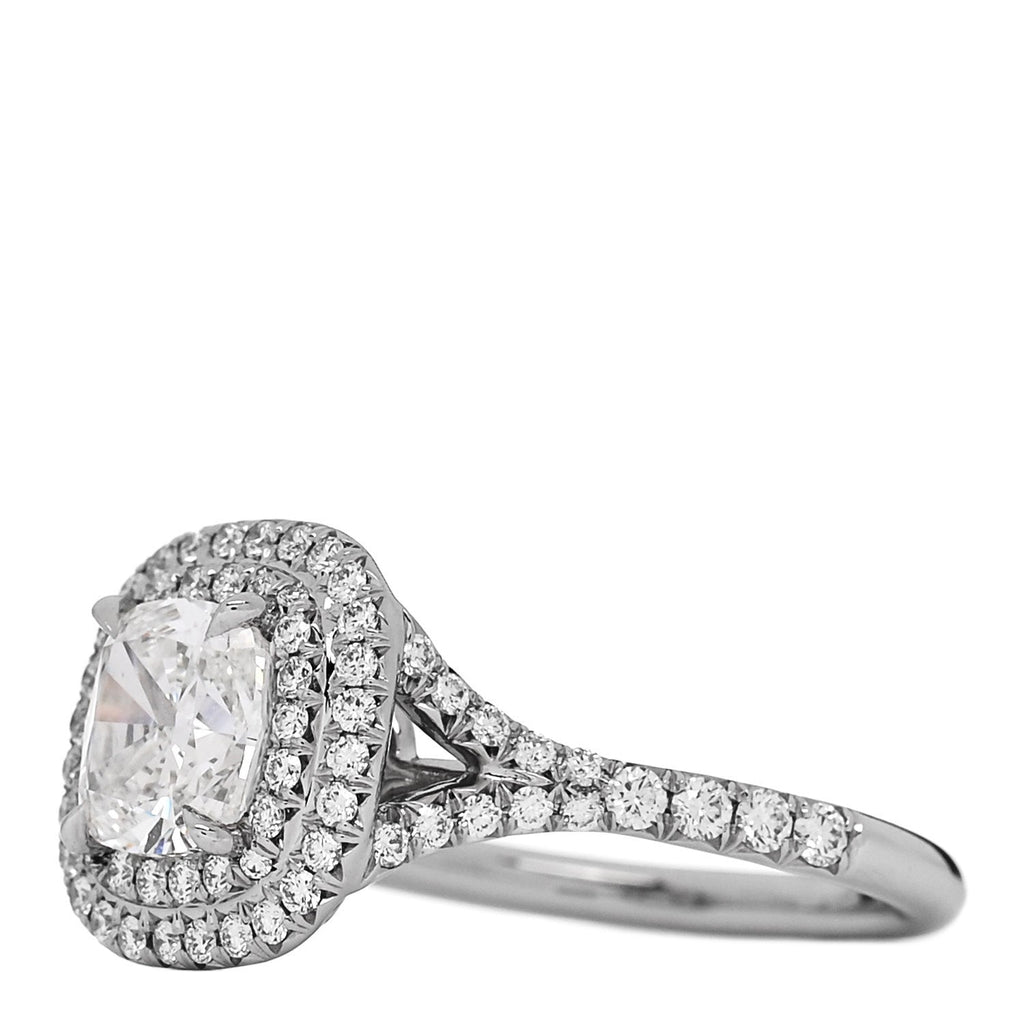 Platinum Diamond 1.11ct Soleste Cushion Cut Double Halo Engagement Ring 49 4.75