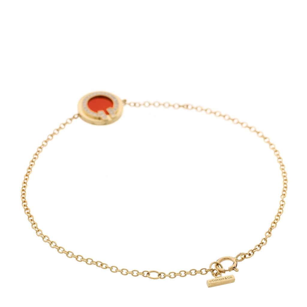 18K Yellow Gold Diamond Carnelian T Circle Bracelet