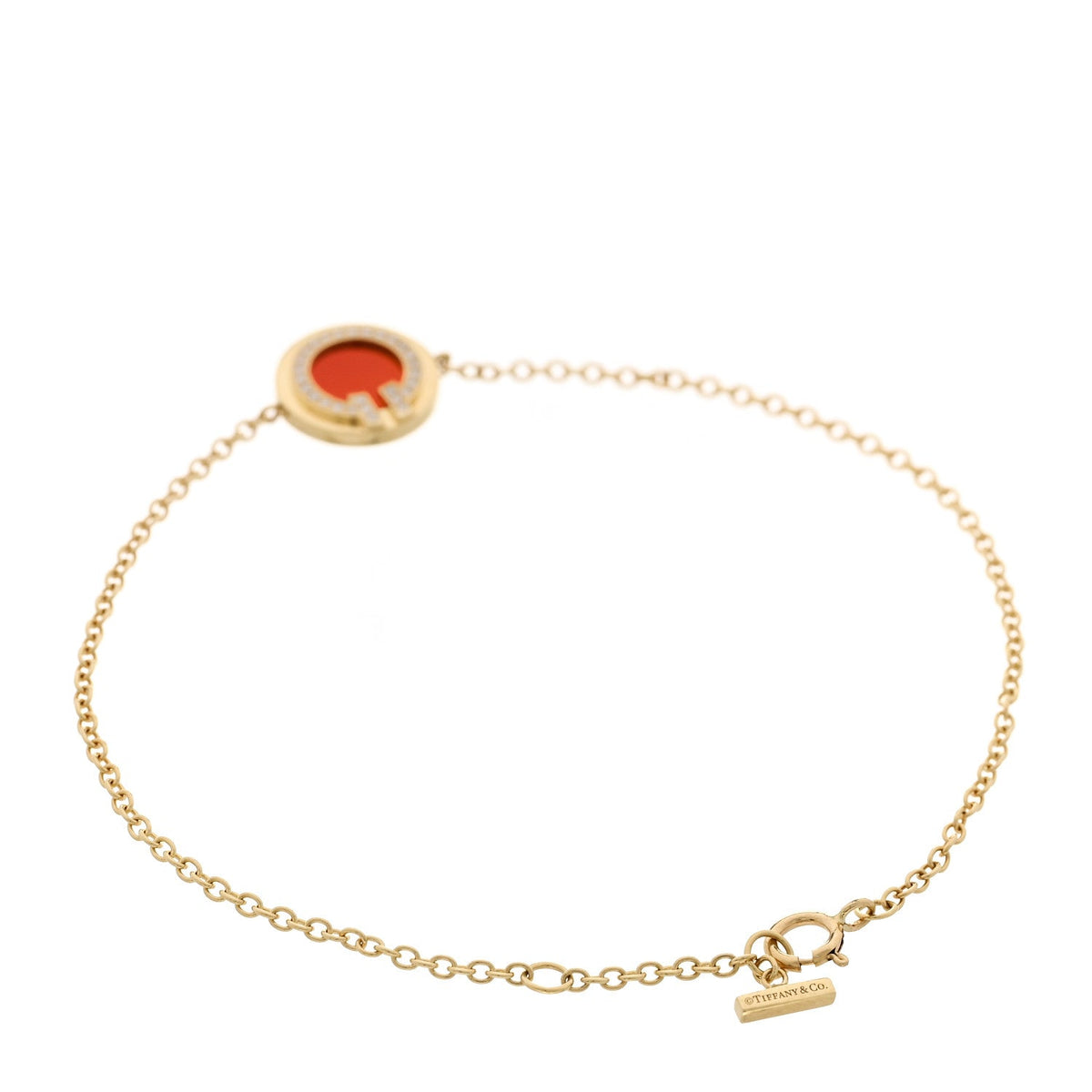 18K Yellow Gold Diamond Carnelian T Circle Bracelet