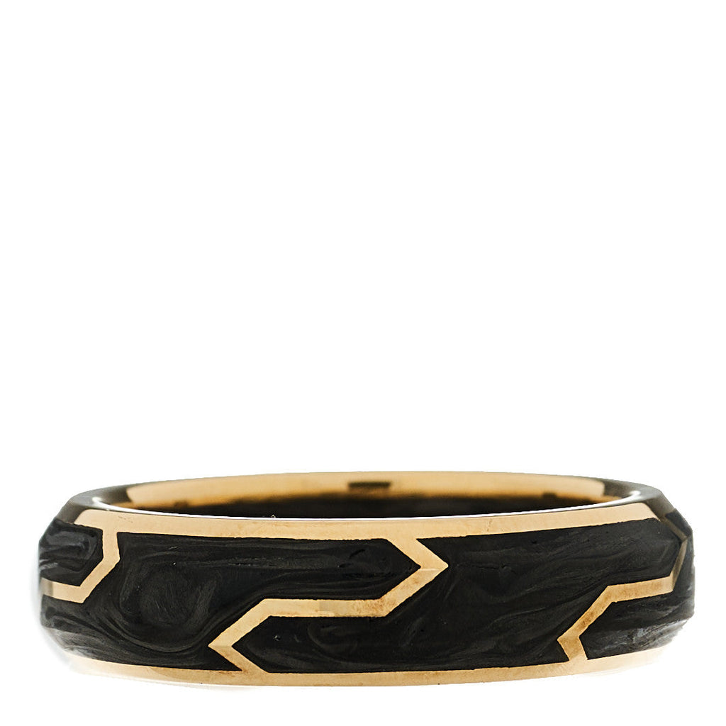 18K Yellow Gold 6mm Forged Carbon Band Ring 58 8.5