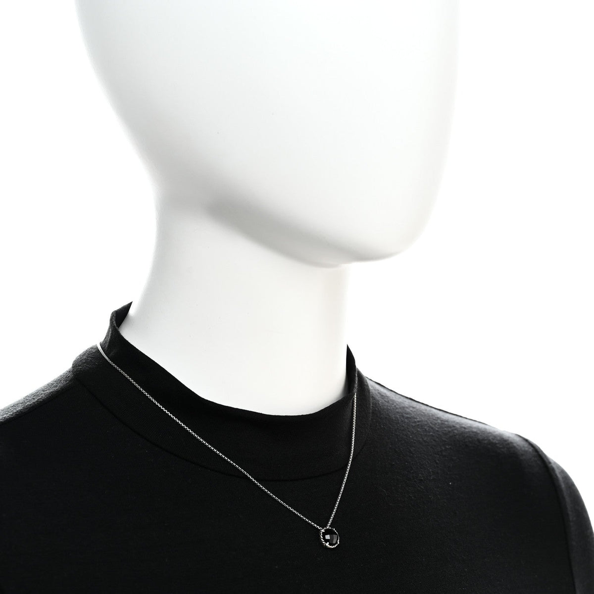 Sterling Silver Black Onyx 8mm Petite Chatelaine Pendant Necklace
