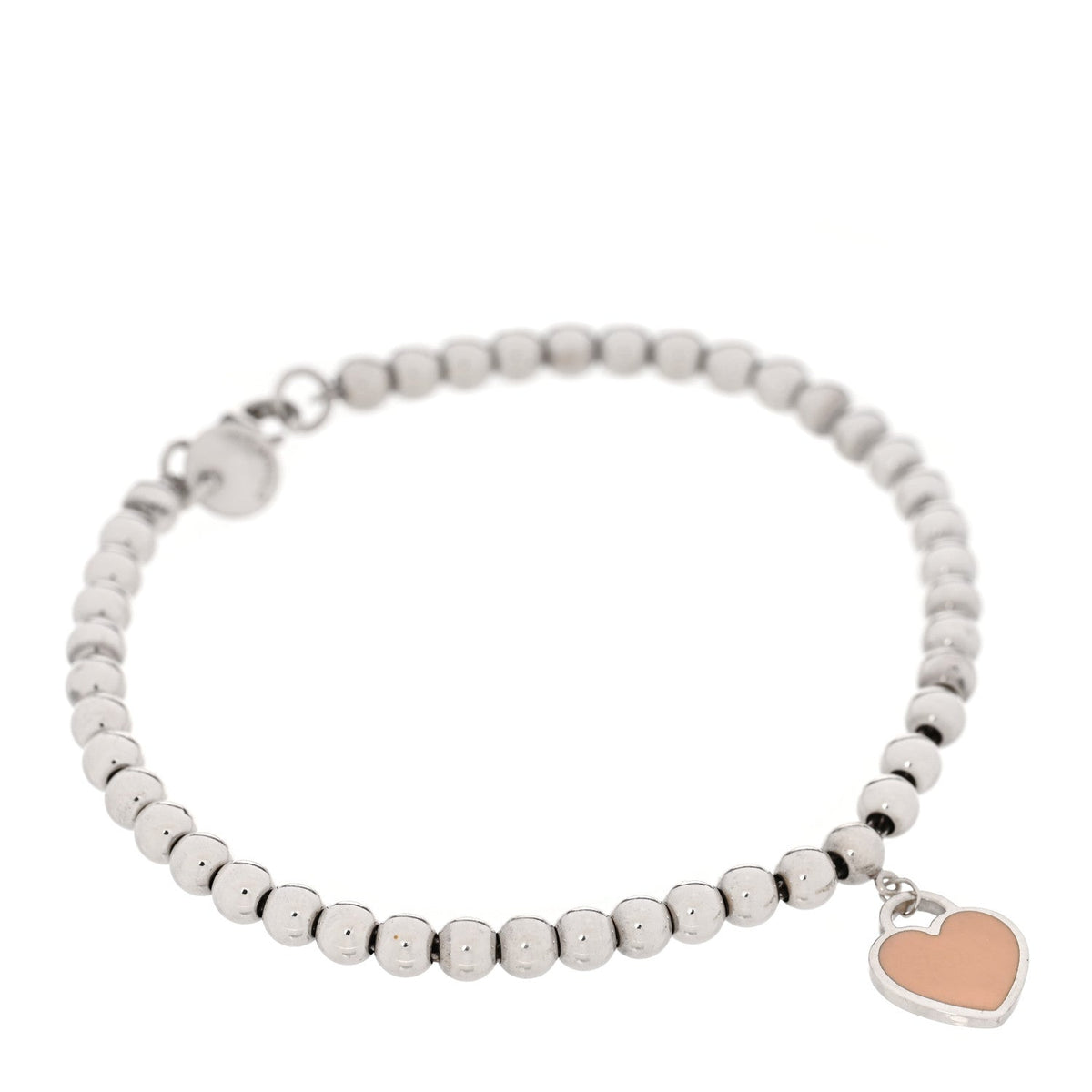 Sterling Silver Enamel 4mm Return To Tiffany Heart Tag Bead Bracelet Pink