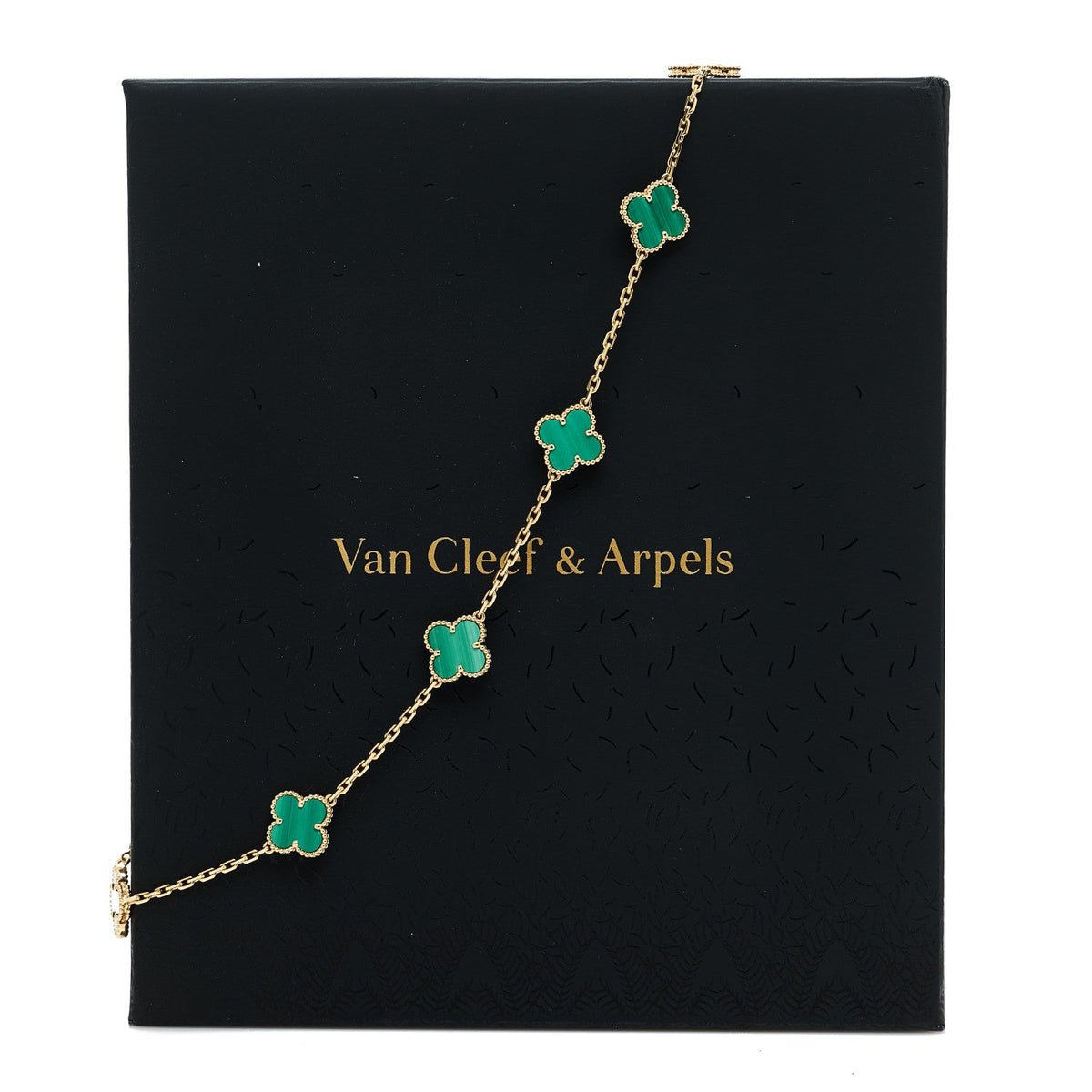 18K Yellow Gold Malachite 10 Motifs Vintage Alhambra Necklace