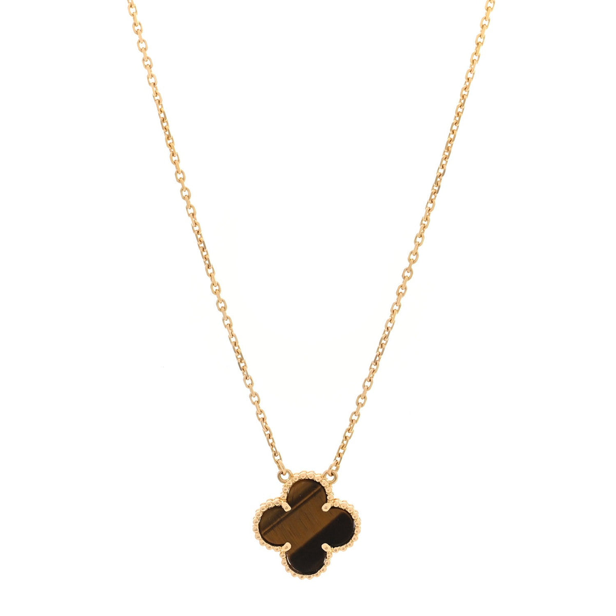 18K Yellow Gold Tiger Eye Vintage Alhambra Pendant Necklace