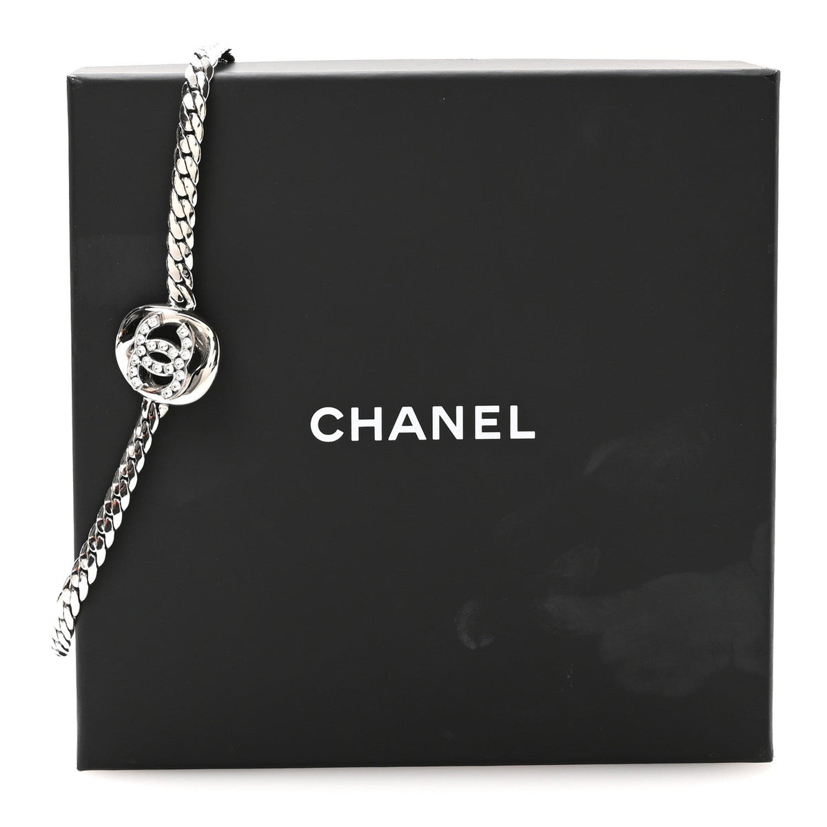 Metal Crystal CC Choker Necklace Silver
