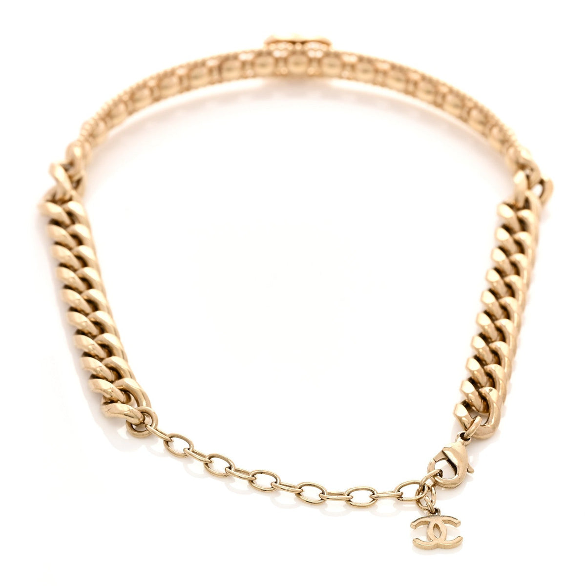 Metal Crystal Bead Chain Link CC Choker Necklace Gold