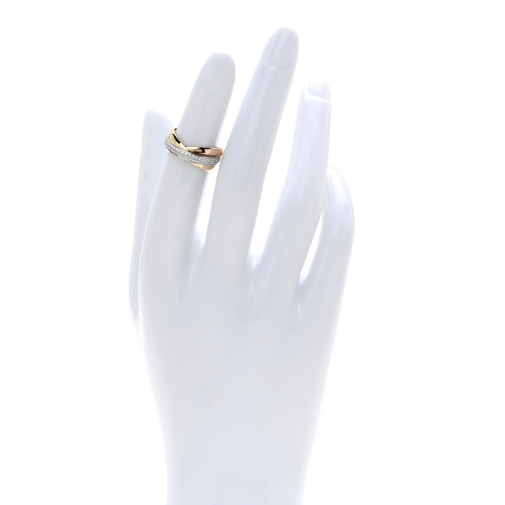 18K White Yellow Pink Gold Diamond Small Trinity Paved Ring 48 4.5