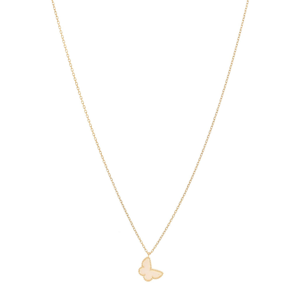 18K Yellow Gold Mother of Pearl Sweet Alhambra Butterfly Pendant Necklace