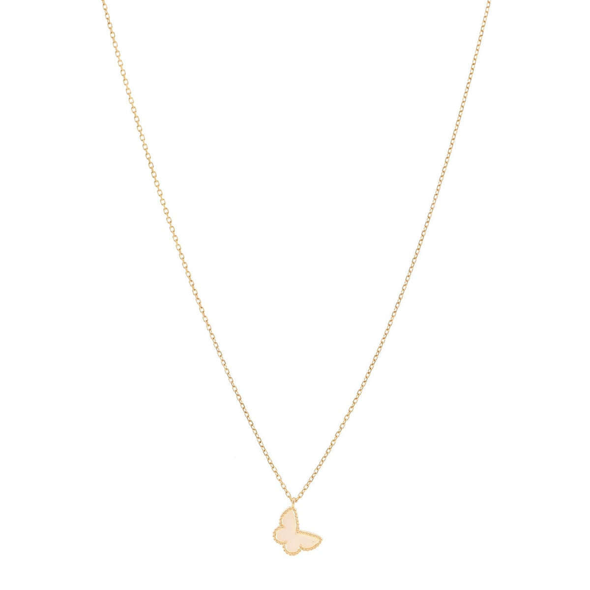 18K Yellow Gold Mother of Pearl Sweet Alhambra Butterfly Pendant Necklace