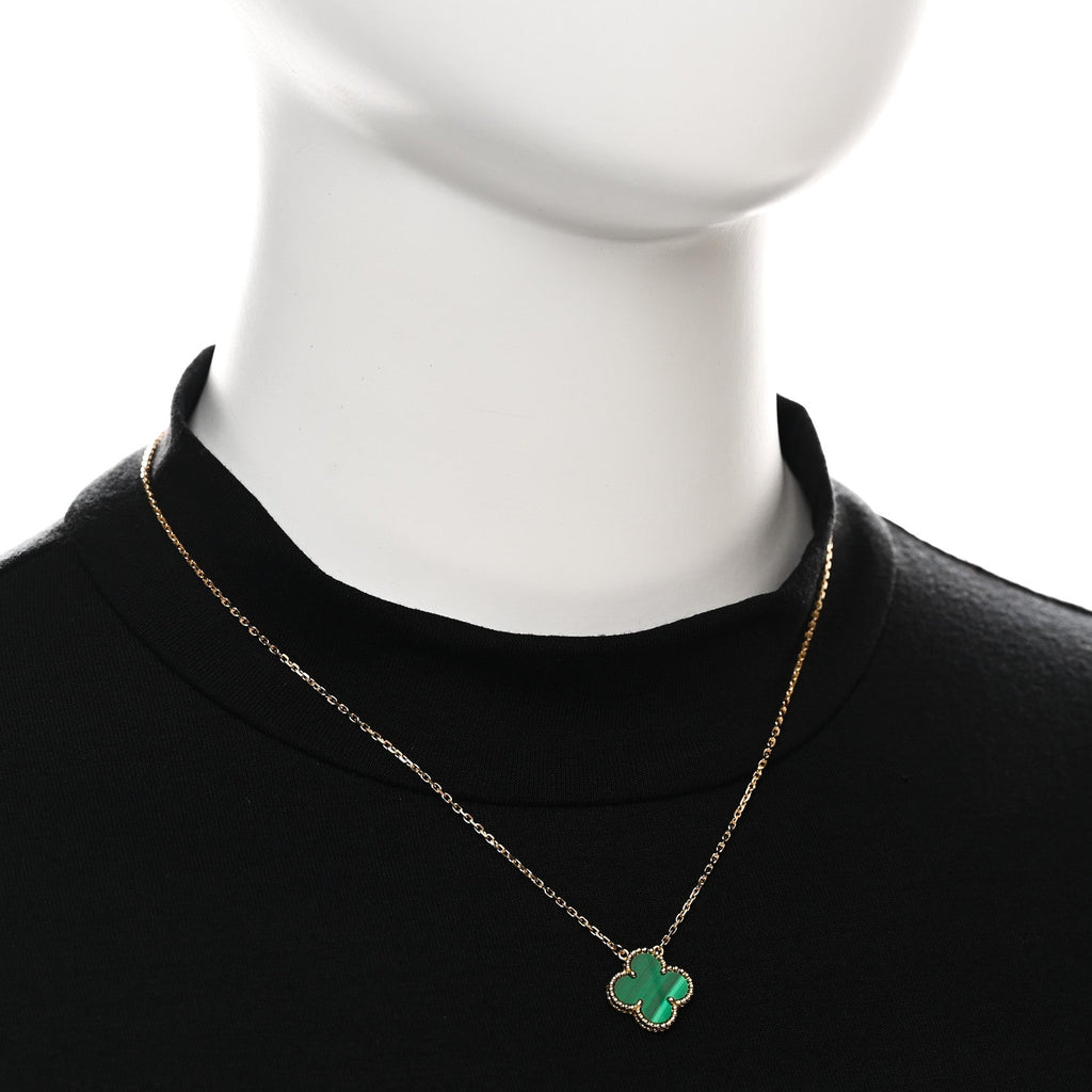 18K Yellow Gold Malachite Vintage Alhambra Pendant Necklace