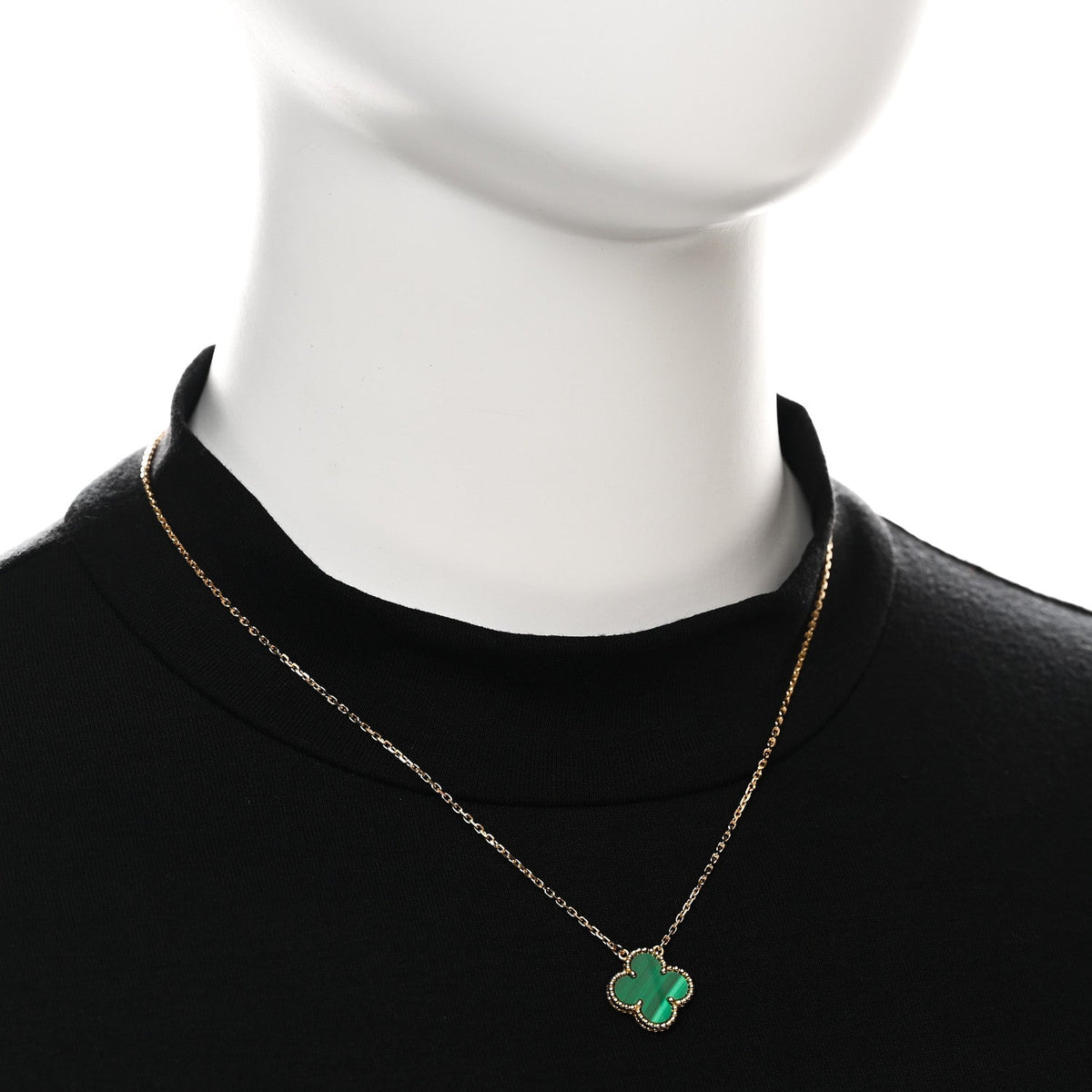 18K Yellow Gold Malachite Vintage Alhambra Pendant Necklace
